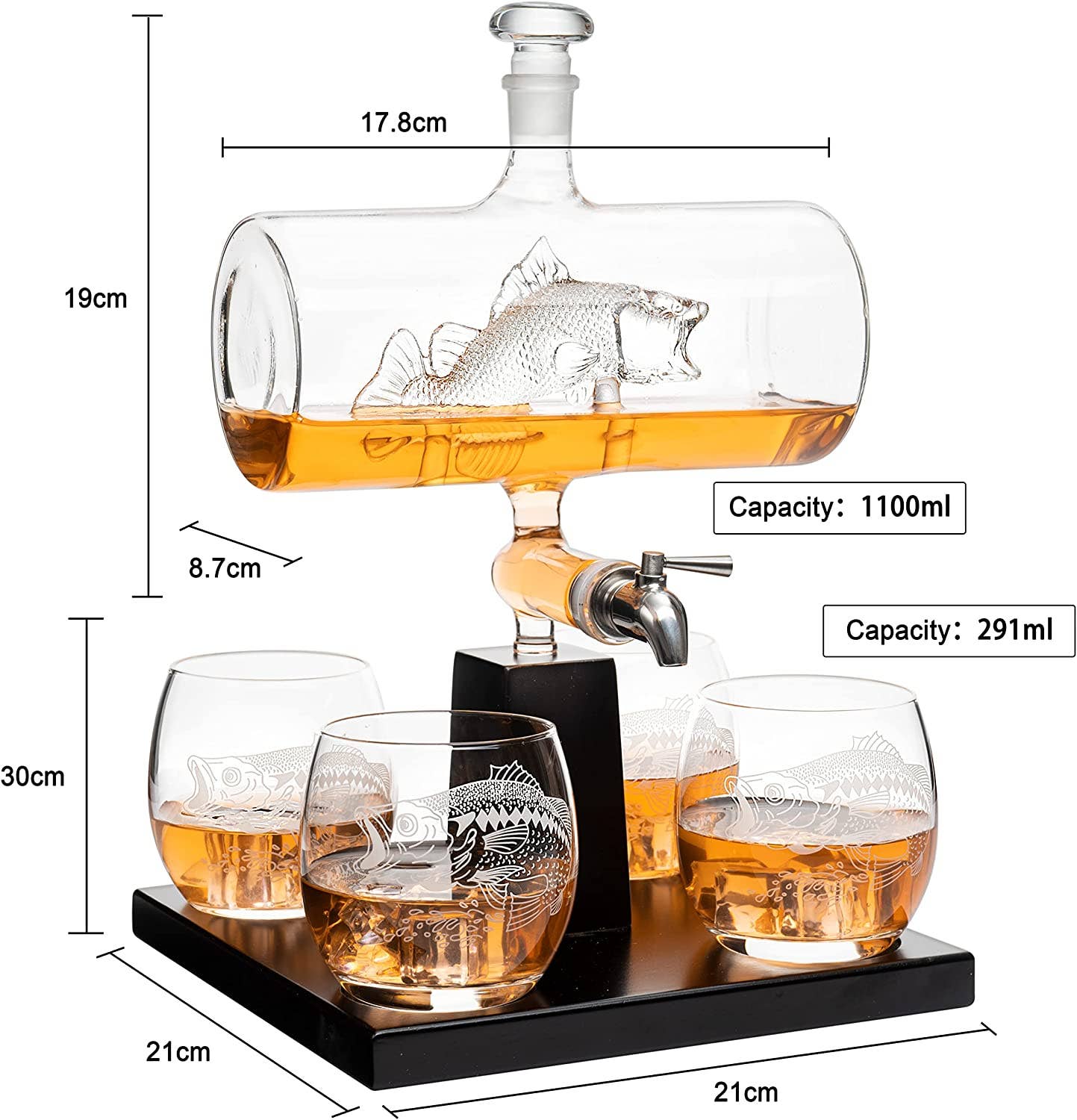 Bass Fish Wine & Whiskey Decanter Set 1100ml - Image 2