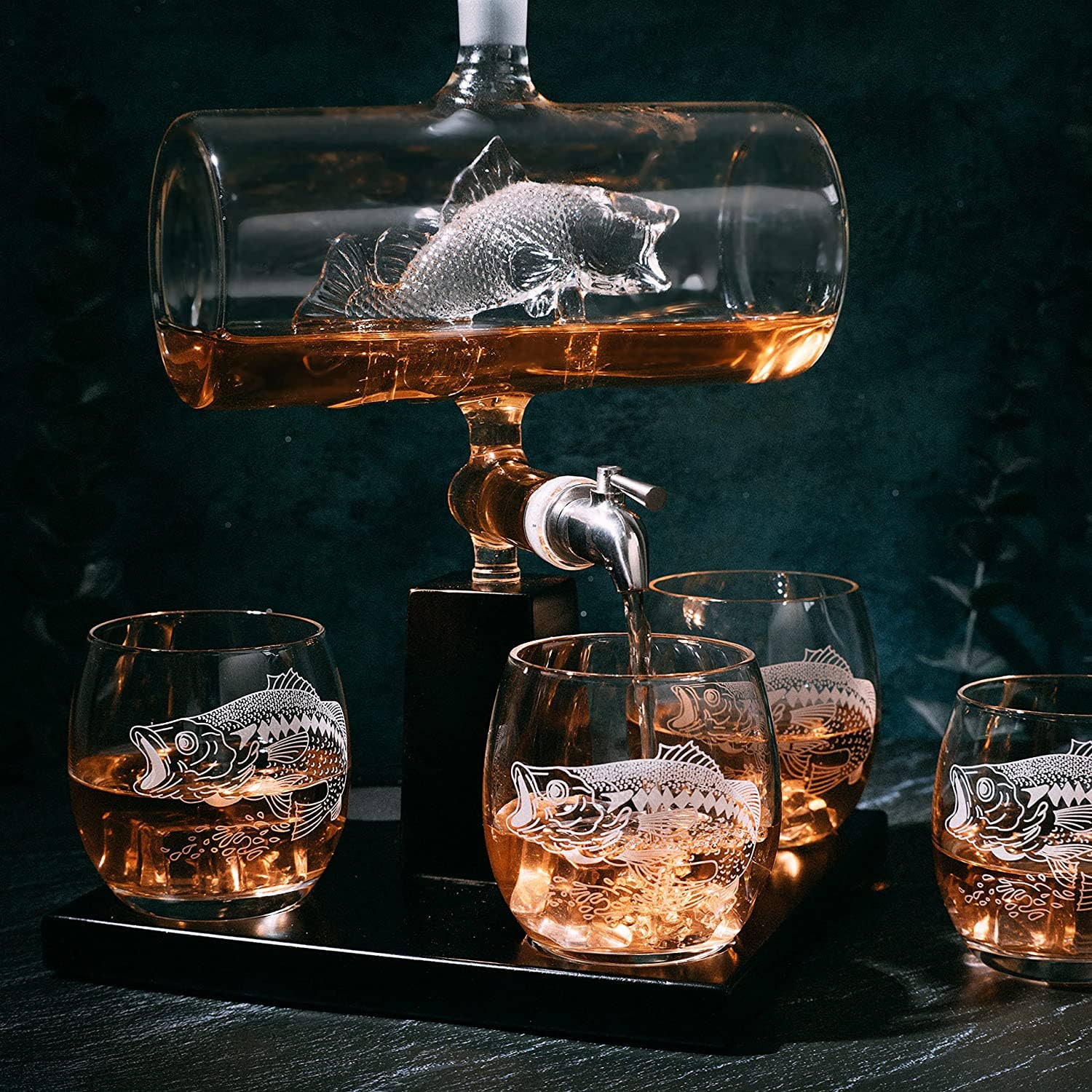 Bass Fish Wine & Whiskey Decanter Set 1100ml - Image 4