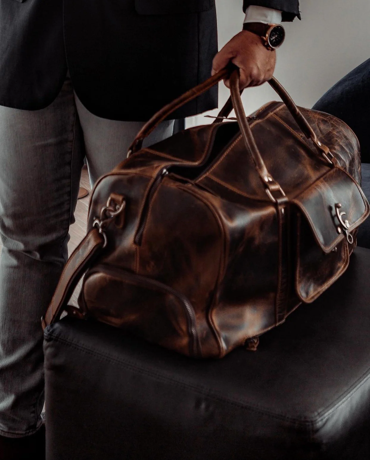 The “Hemingway” Buffalo Leather Duffle Bag - Image 6
