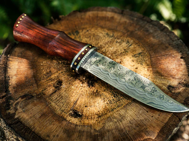 Damascus Steel And Rosewood Hunting Knife -VG 60 - Image 2