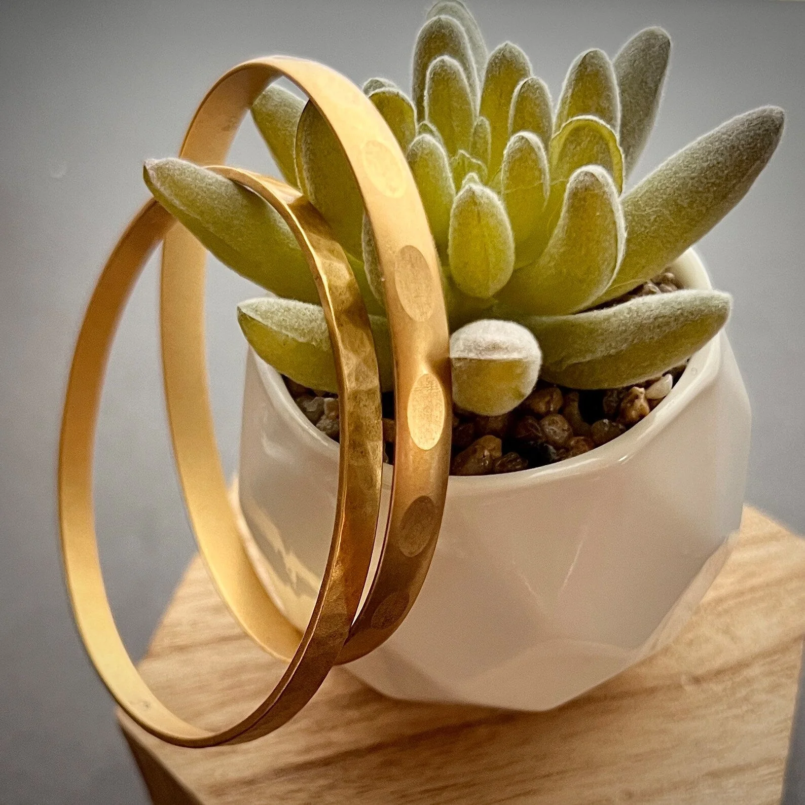 Double Bangle, Gold Textured Bracelet Set, JohnnyGirl Jewelry, B-0001 - Image 4