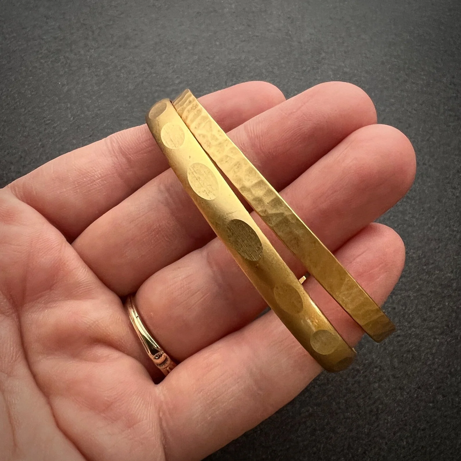 Double Bangle, Gold Textured Bracelet Set, JohnnyGirl Jewelry, B-0001 - Image 5