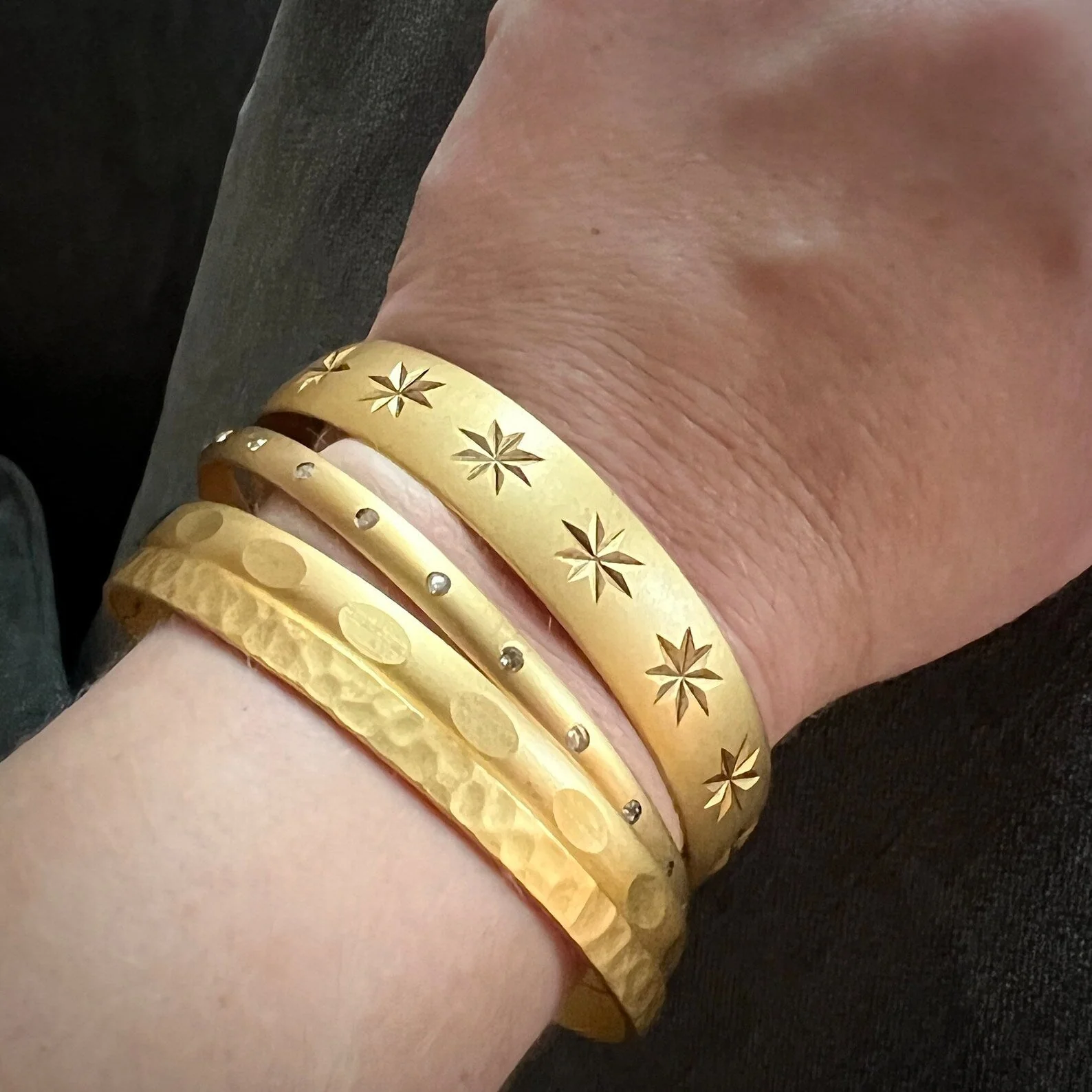 Double Bangle, Gold Textured Bracelet Set, JohnnyGirl Jewelry, B-0001 - Image 6