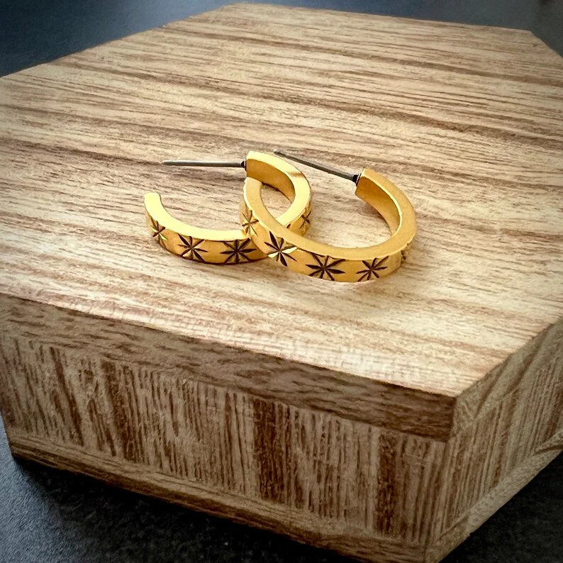 Gold Star Post Earrings, Half Hoop, Simple Everyday Studs, JohnnyGirl Jewelry - Image 2