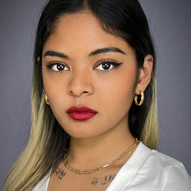 Gold Twisted Half Hoop Post, Rope Earrings, Simple Everyday Studs, JohnnyGirl Jewelry - Image 3