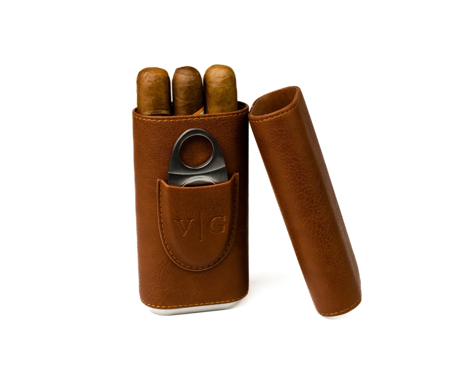 Luxury Brown Leather Cigar Case With Cutter - Image 5