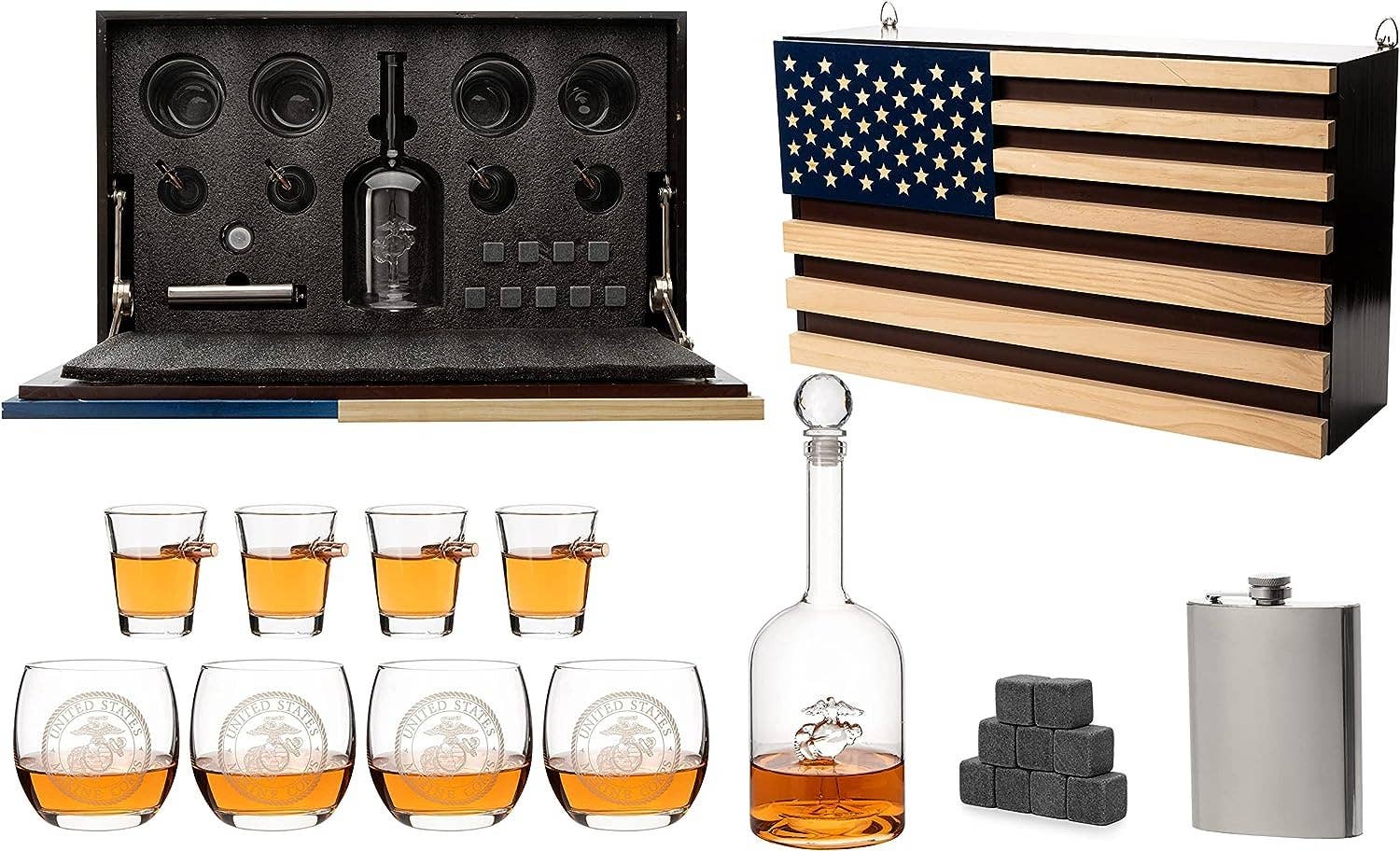 Marine Big Box Wall Decor with Decanter, 4 whiskey glasses - Image 2