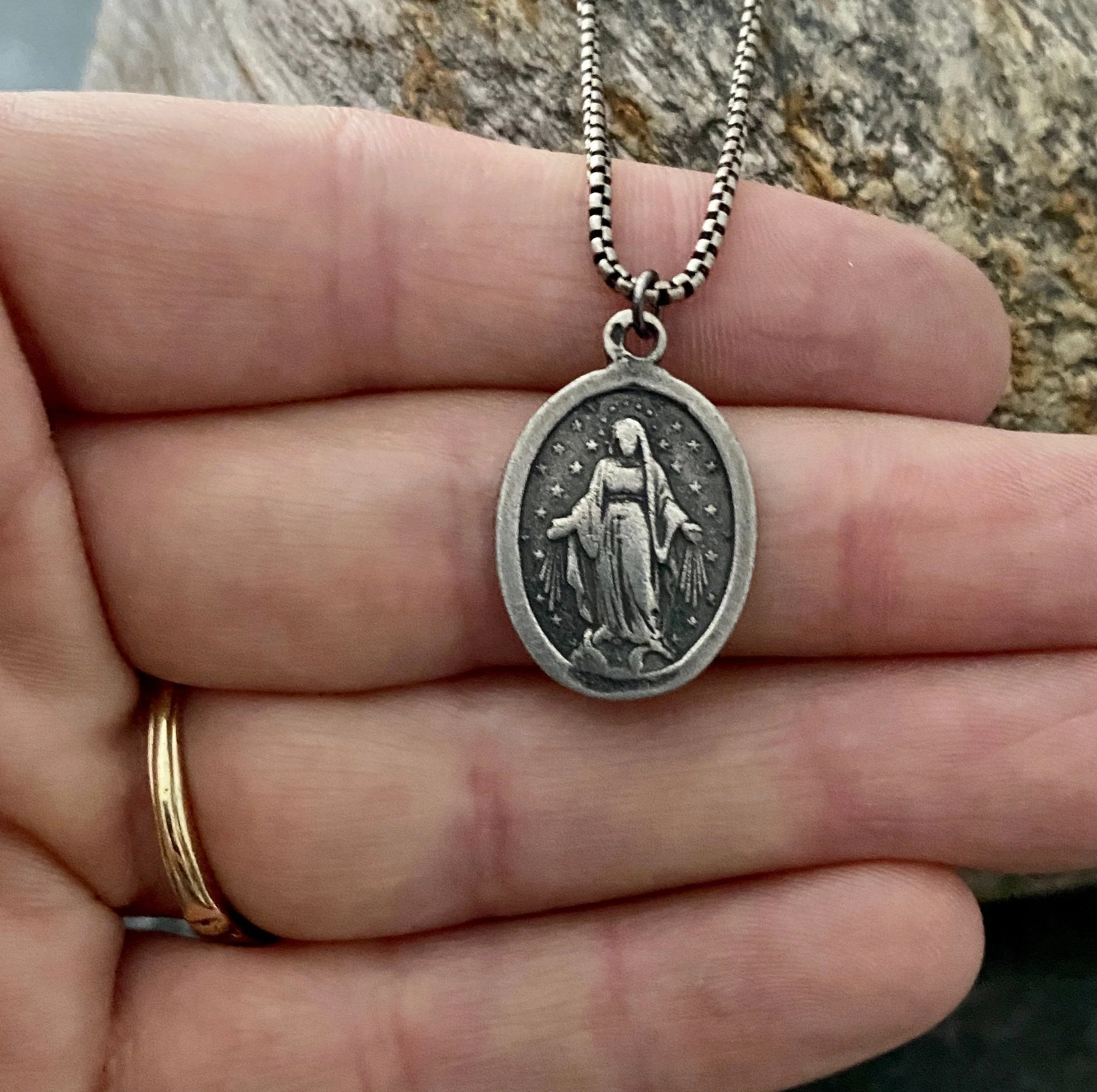 Mary Medal Sterling Silver Men's Necklace, Unisex Jewelry, Catholic Religious Gift, SS-007 - Image 2
