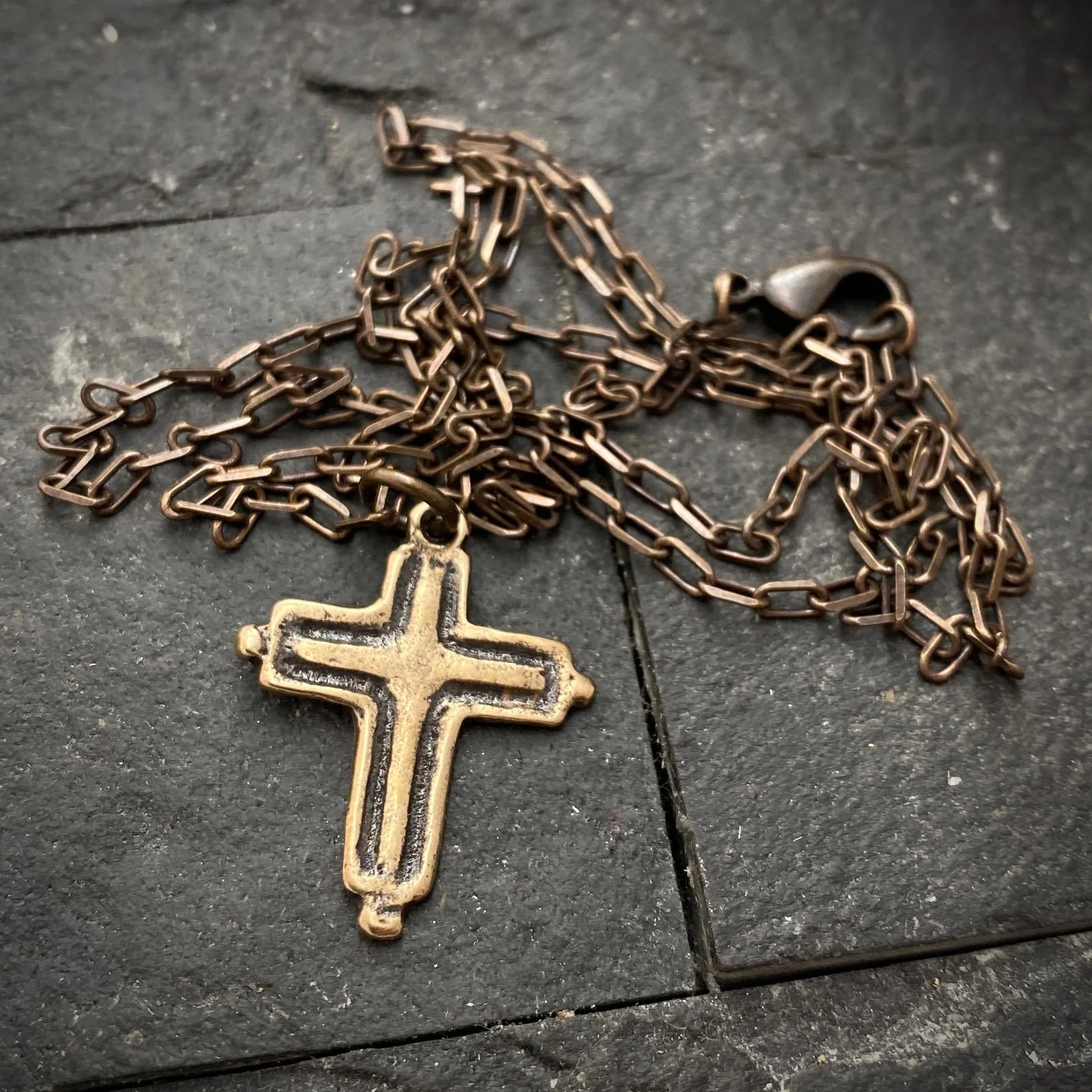 Men's Brass Necklace with Simple Bronze Cross, made from Ancient Original, Unisex Jewelry, BR-054 - Image 2