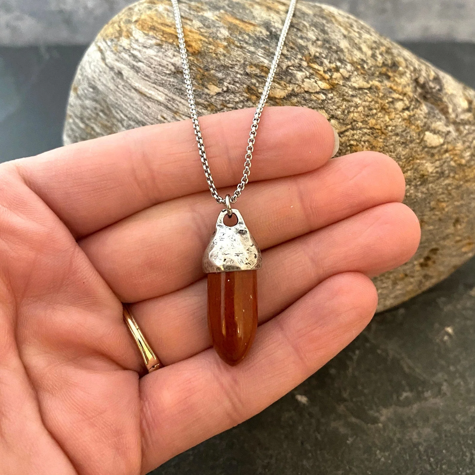 Men's Courage Necklace, Red Jasper, Unisex Gemstone, Stone Protection Pendant, Stainless Steel, Boyfriend Gift, GS-003 - Image 2