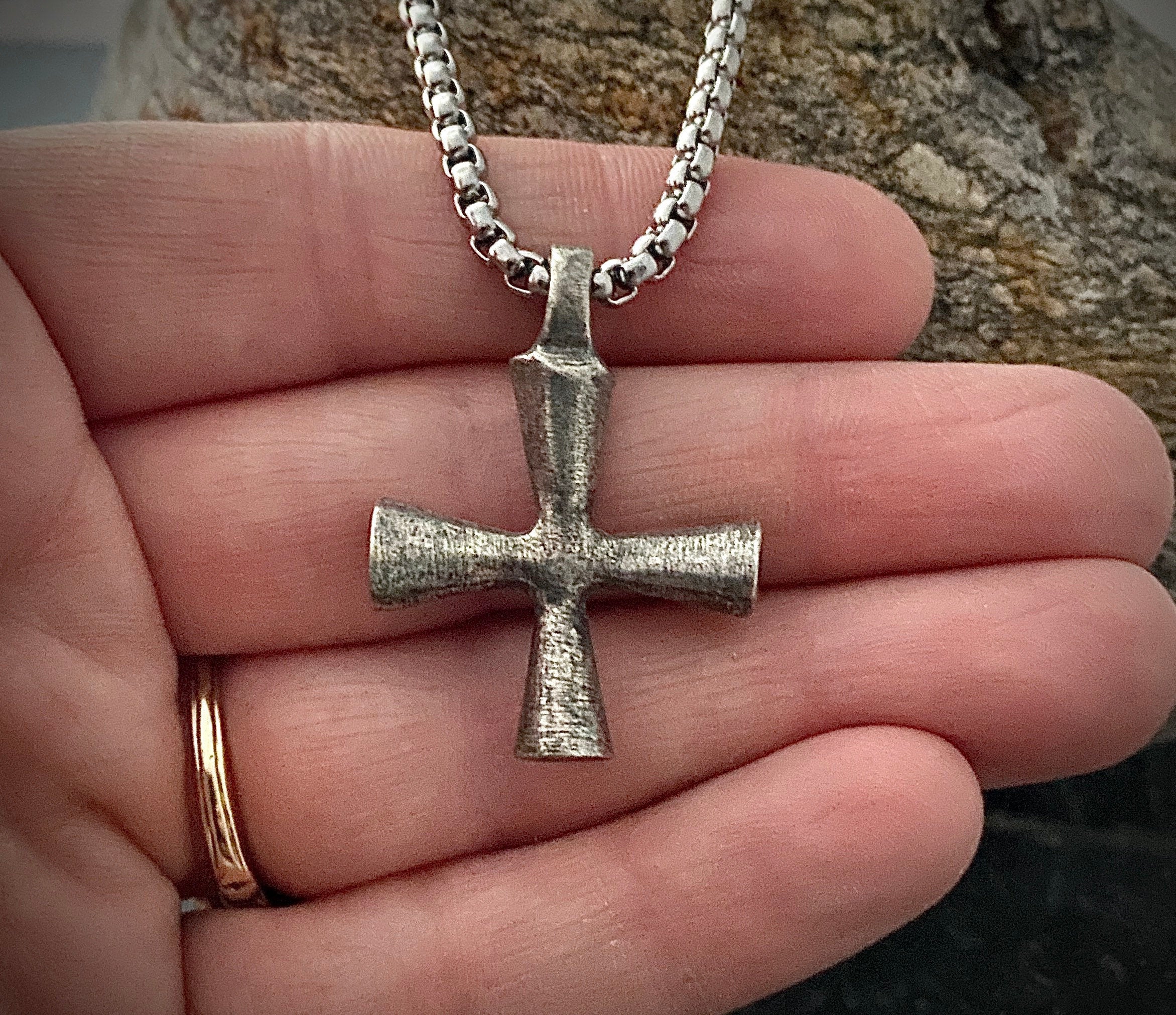 Men's Maltese style cross, Heavy pewter cross, unisex, Steel chain, Faith, Cross ST-019 - Image 3