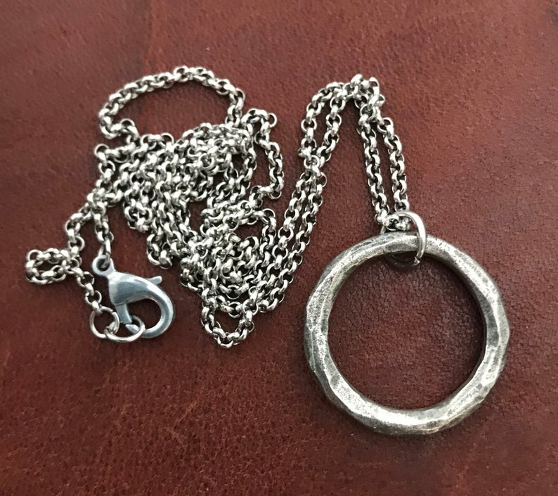 Men's Necklace, Antiqued Hammered Eternity Ring, Unisex Jewelry, Men's Fashion, Available in 20 or 24 Inch Chain, ST-012 - Image 2