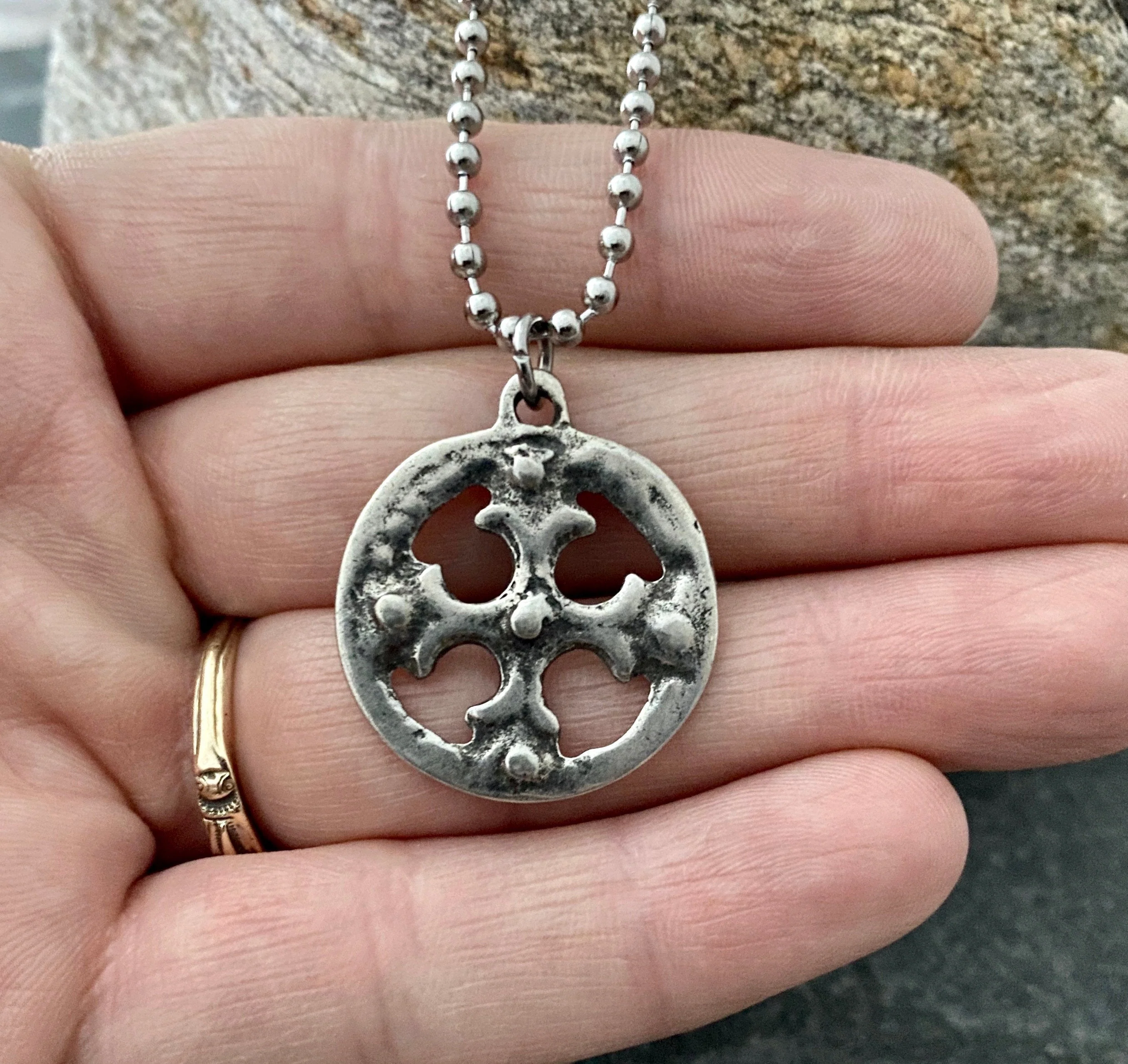 Men's necklace created from an ancient Viking cross, unisex, antiqued pewter, Men's Fashion, 20 to 24 inch chain -  ST-018 - Image 2
