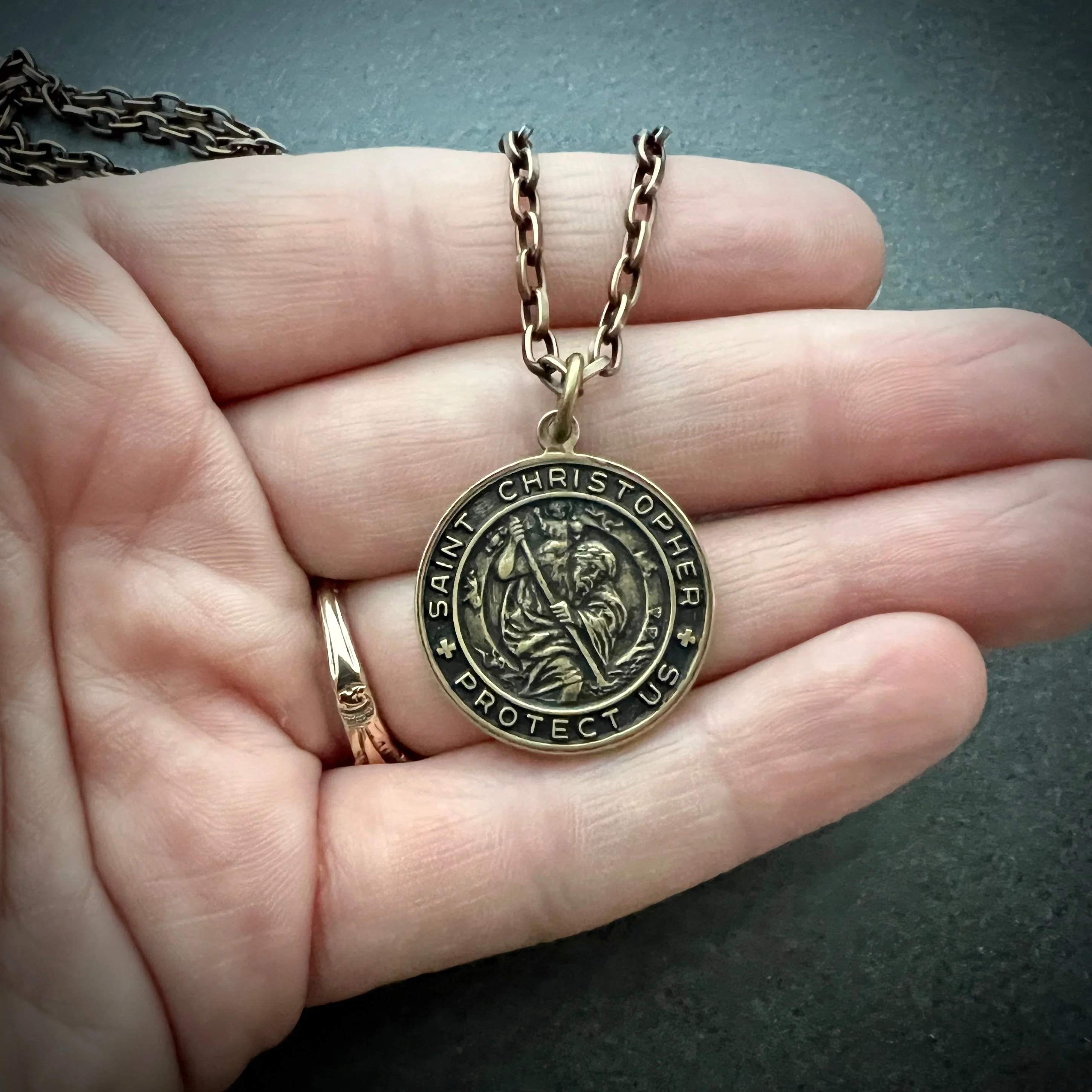 Men's Necklace St. Christopher, Patron of Travelers, Protect Us Talisman, Unisex Jewelry, Vintage Catholic Brass Medal, BR-011 - Image 4