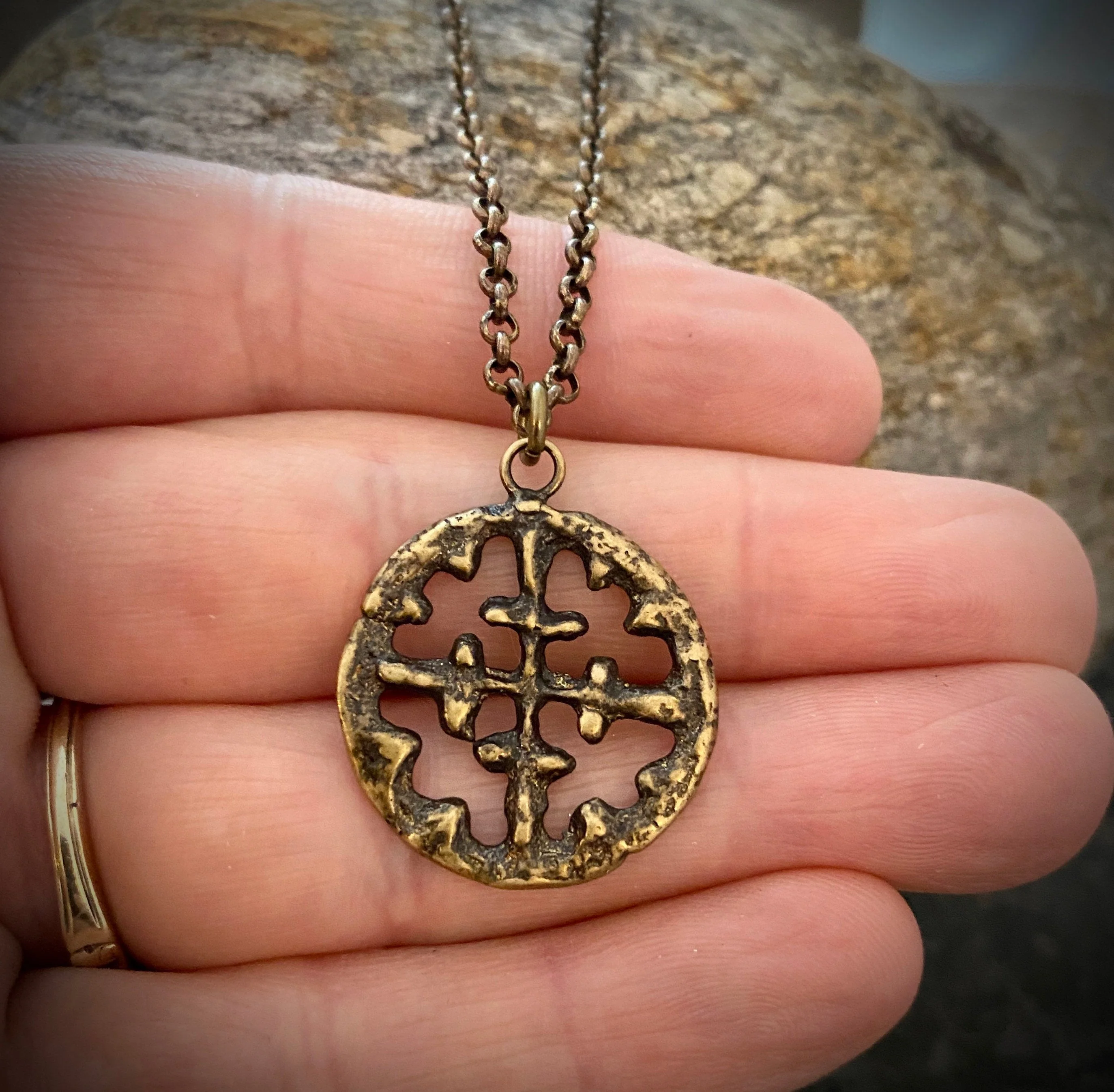 Men's Necklace, Viking Era Cross Produced from Original 10th Century Piece, Antiqued Brass Unisex Jewelry, 20 or 24 Inch Chain, BR-016 - Image 3