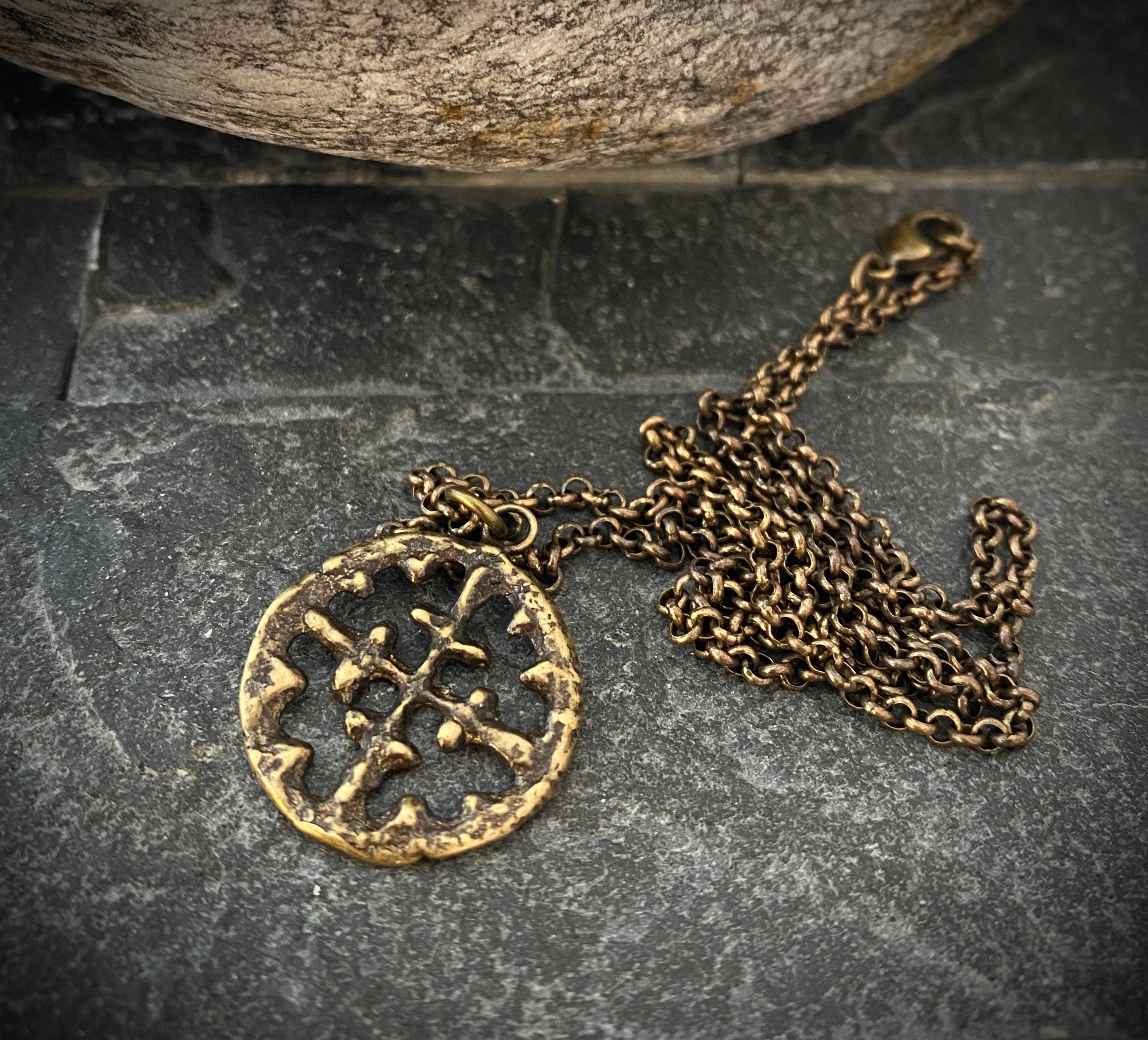 Men's Necklace, Viking Era Cross Produced from Original 10th Century Piece, Antiqued Brass Unisex Jewelry, 20 or 24 Inch Chain, BR-016 - Image 5