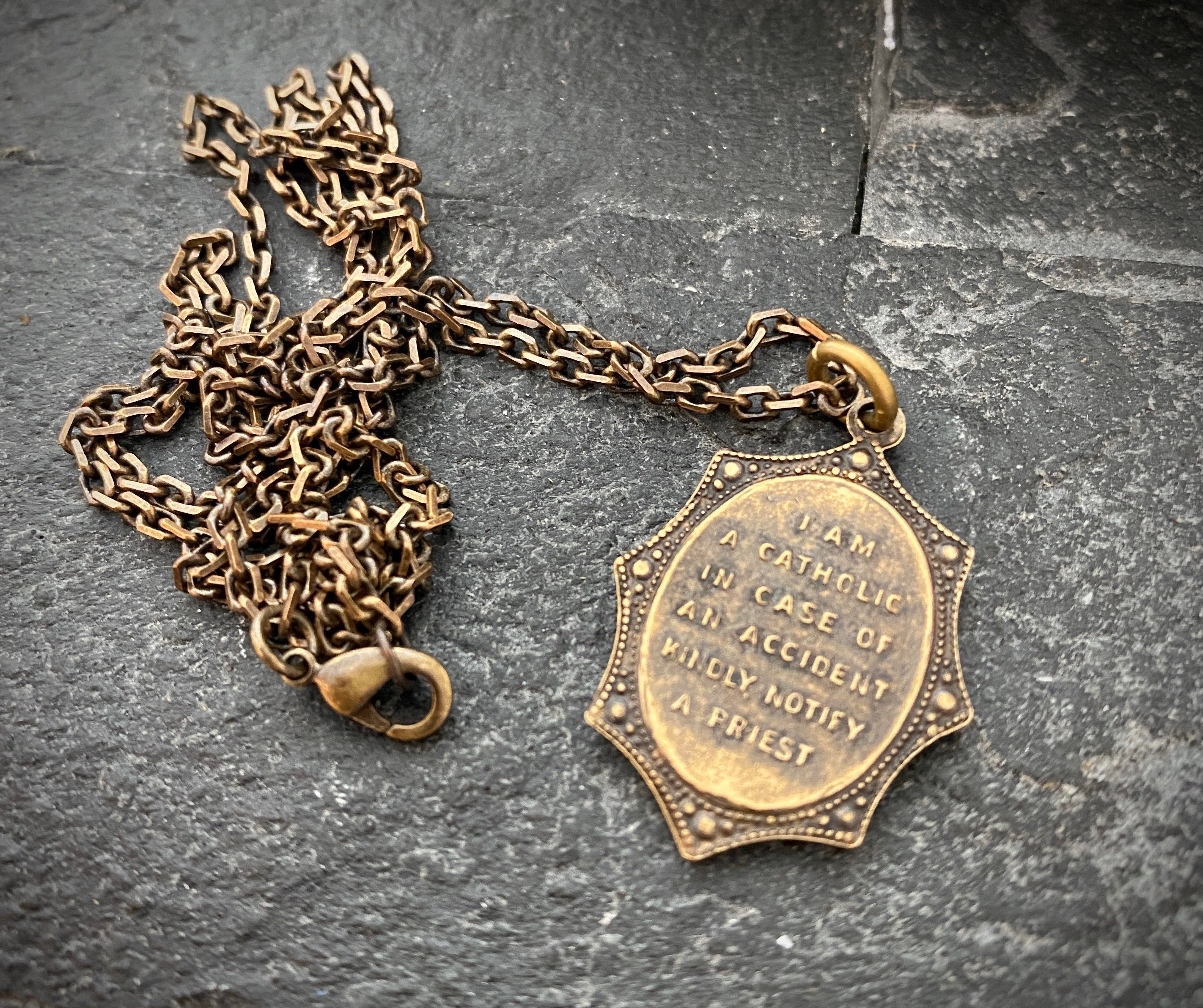 Men's Necklace, Vintage Style St. Christopher, Protection, Protect Us, Patron of travelers, 20 or 24 inches, Antiqued Brass, BR-008 - Image 4