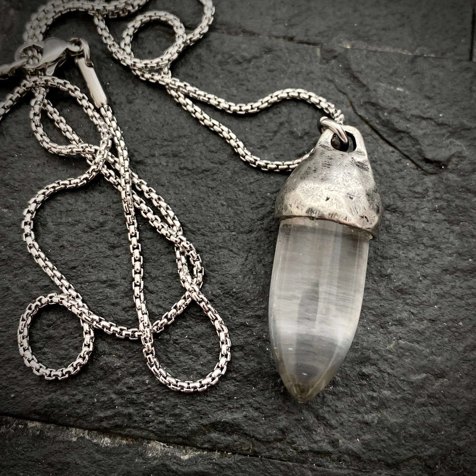 Men's Purity and Energy Necklace, Clear Crystal, Unisex Gemstone, Stone Protection Pendant, Stainless Steel, Men's Boyfriend Gift, GS-004 - Image 3
