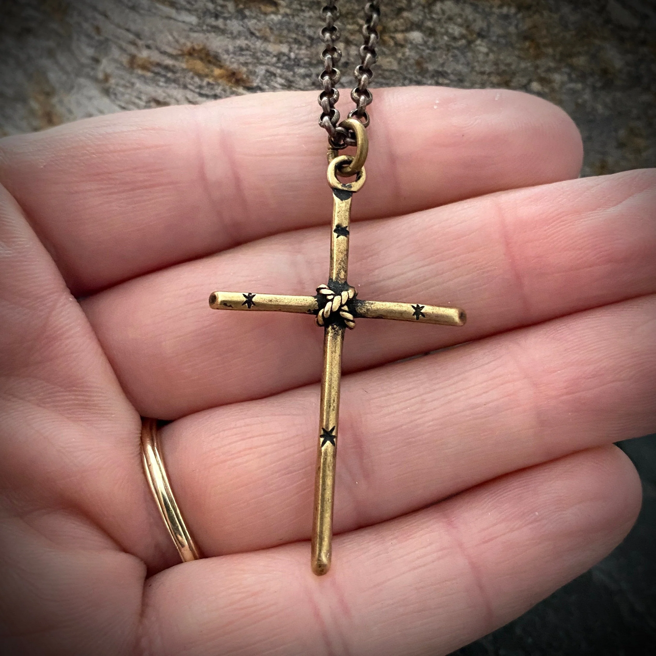 Men's Solid Bronze and Brass Simple Rope Cross Necklace, Unisex Necklace, BR-022 - Image 4