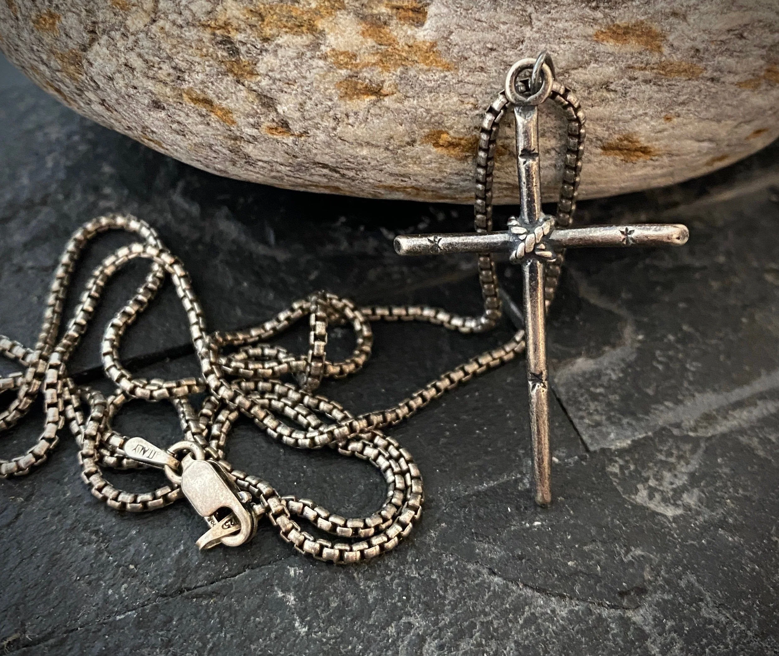 Men's Sterling Silver Simple Stick Cross Necklace, Johnny LTD Original Piece, Rope Cross, Sterling Chain Necklace, SS-011 - Image 2