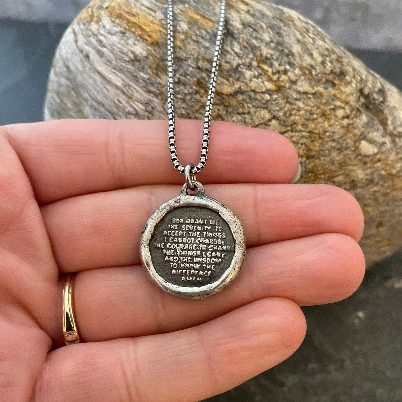 NOW in Sterling Silver - Serenity Prayer Necklace, Men's Soldered Pendant with Cross, Unisex Jewelry Gift, Faith, SS-018 - Image 2