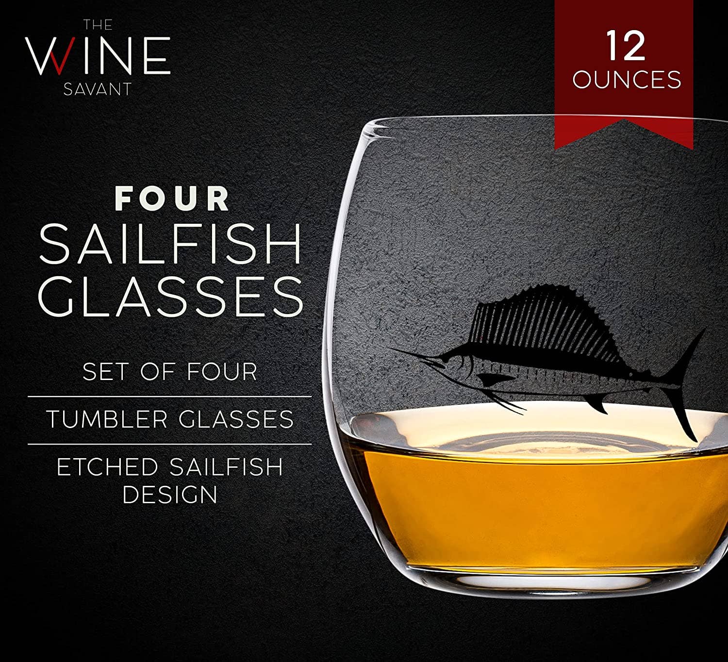 Sailfish Whiskey Decanter Dispenser and 4 Liquor Glasses - Image 6