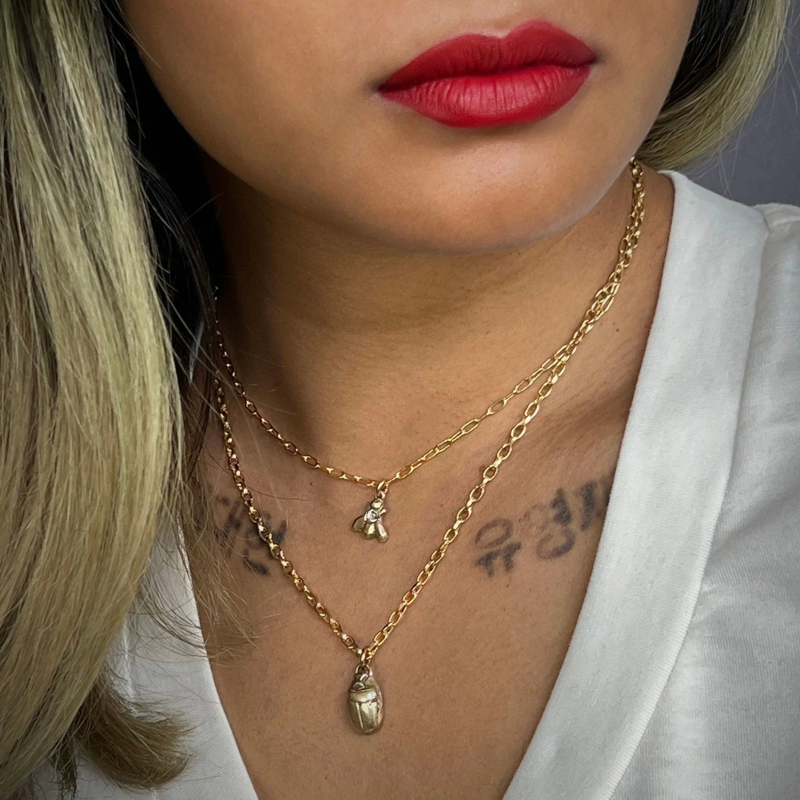 Scarab Beetle Gold Necklace, Minimal Brass Jewelry, Women's 16, 17, 18 inch, JohnnyGirl, GBR-001 - Image 2