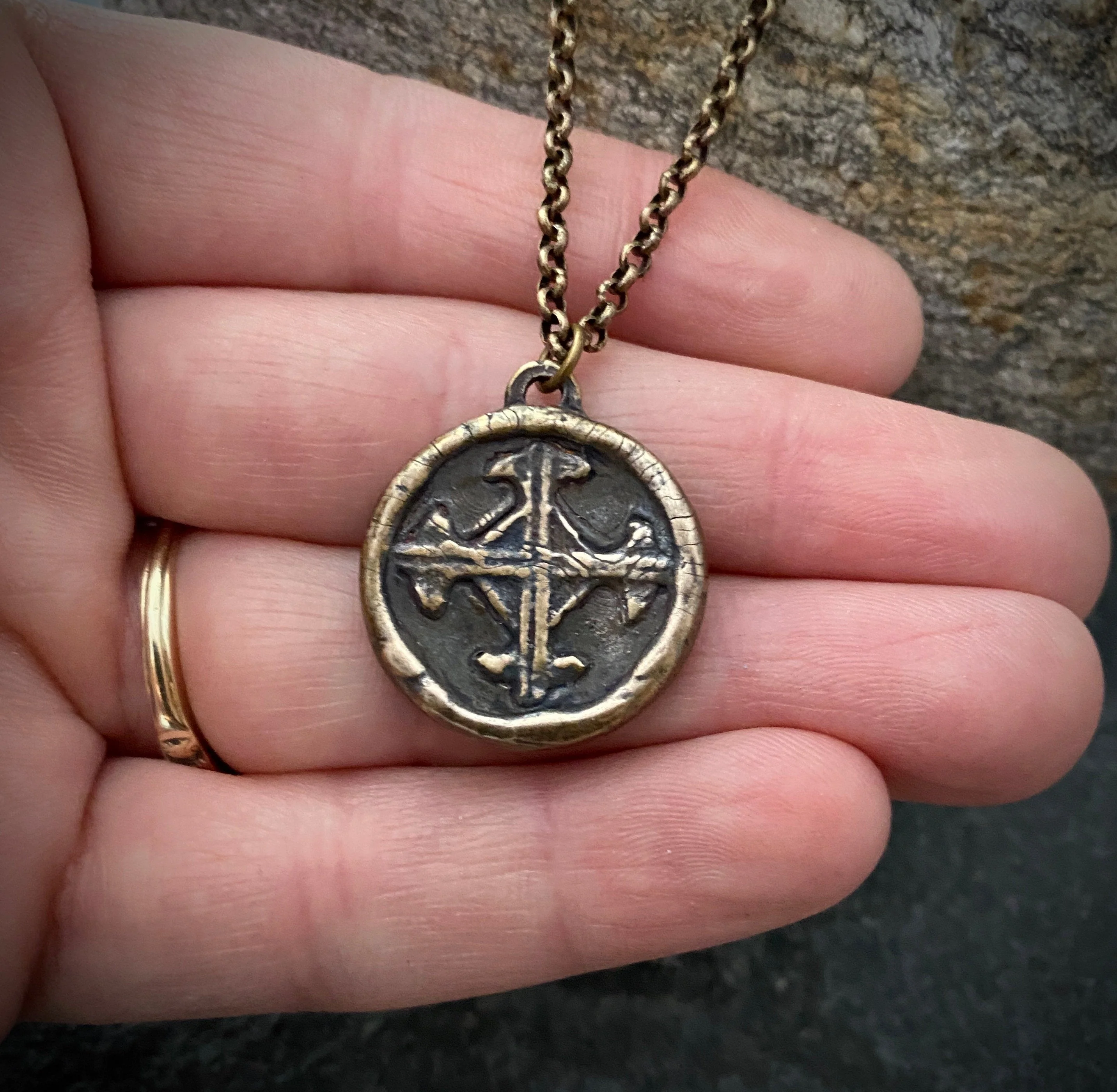Serenity Prayer Necklace, Men's Soldered Bronze Pendant with Cross, Unisex Jewelry Gift, Faith, BR-043 - Image 2