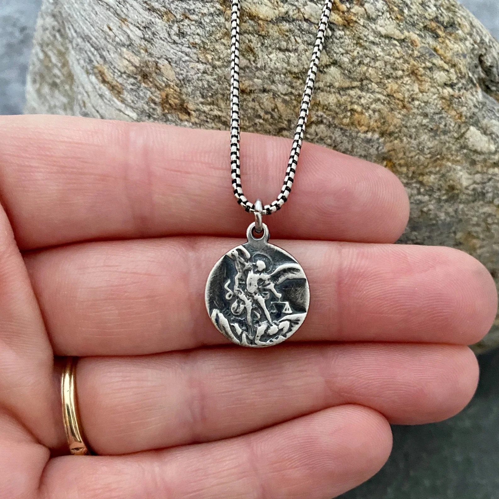 Sterling Silver Men's St. Michael Vintage Style Catholic Medal, Unisex Necklace, SS-006 - Image 3