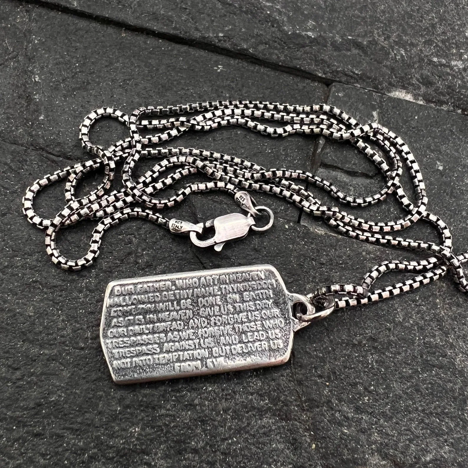 Sterling Silver, The Lord's Prayer Necklace, Men's or Women's Pendant with Cross, Unisex Jewelry Gift, Our Father, Faith, SS-019 - Image 2