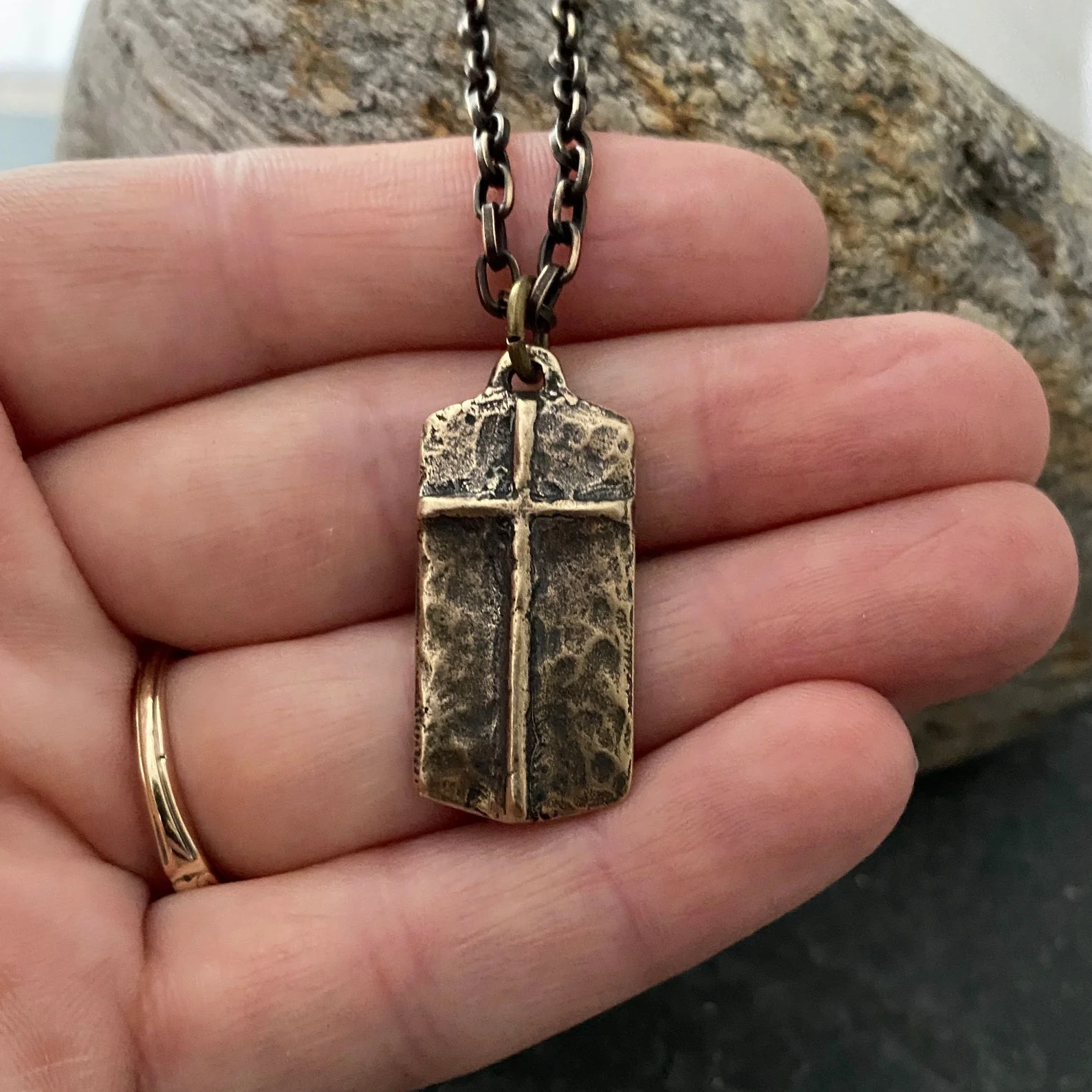 The Lord's Prayer Necklace, Men's Bronze Pendant with Cross and Brass Necklace, Unisex Jewelry Gift, Faith, BR-050 - Image 3