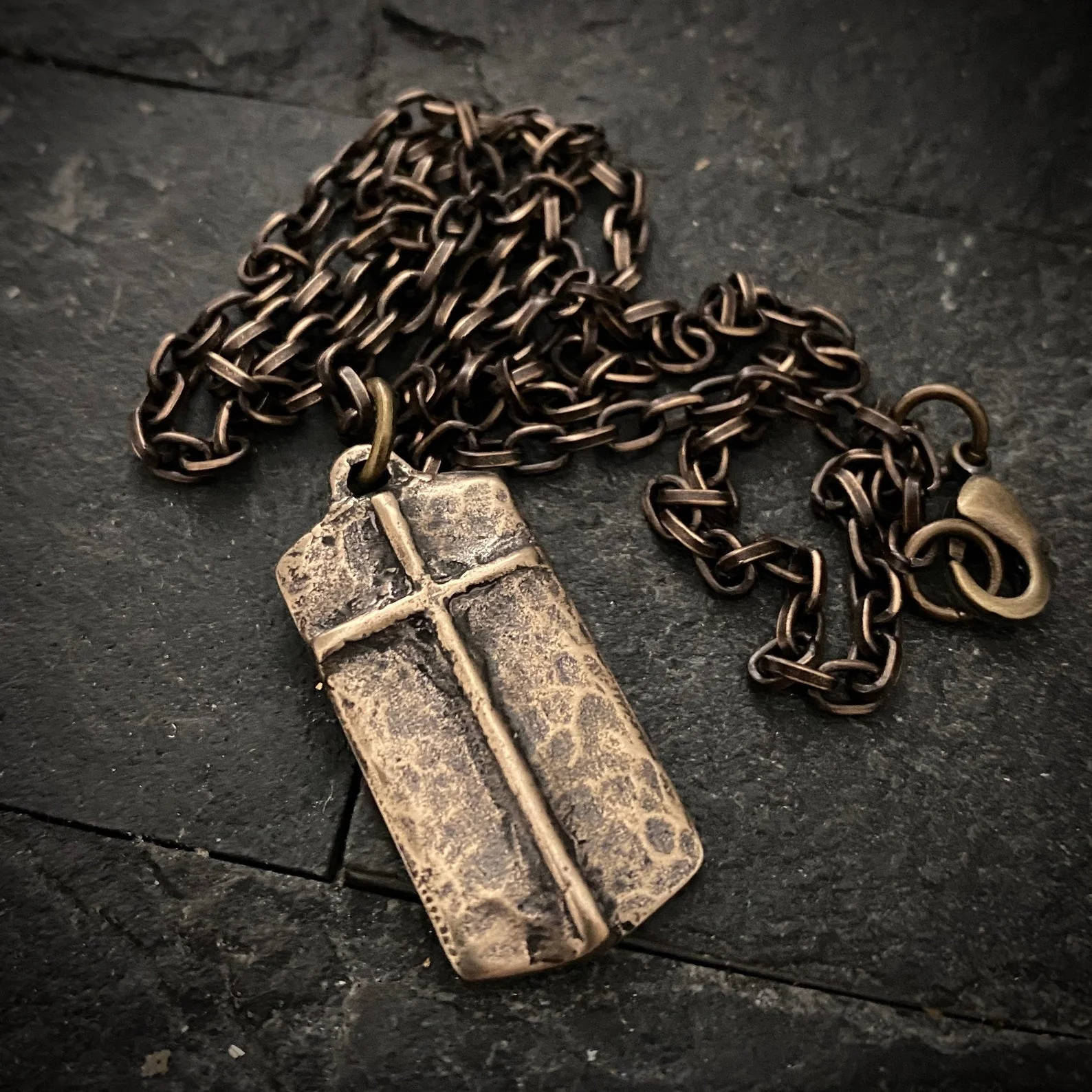 The Lord's Prayer Necklace, Men's Bronze Pendant with Cross and Brass Necklace, Unisex Jewelry Gift, Faith, BR-050 - Image 4